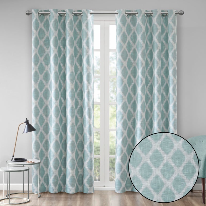 SUNSMART Sun Smart Blakesly Blackout Curtains Patio Window, Ikat Print, Grommet Top Living Room Decor, Living Room Decor, Thermal Insulated Light Blocking Drape for Bedroom and Apartments, 50" x 84", Aqua - Image 2